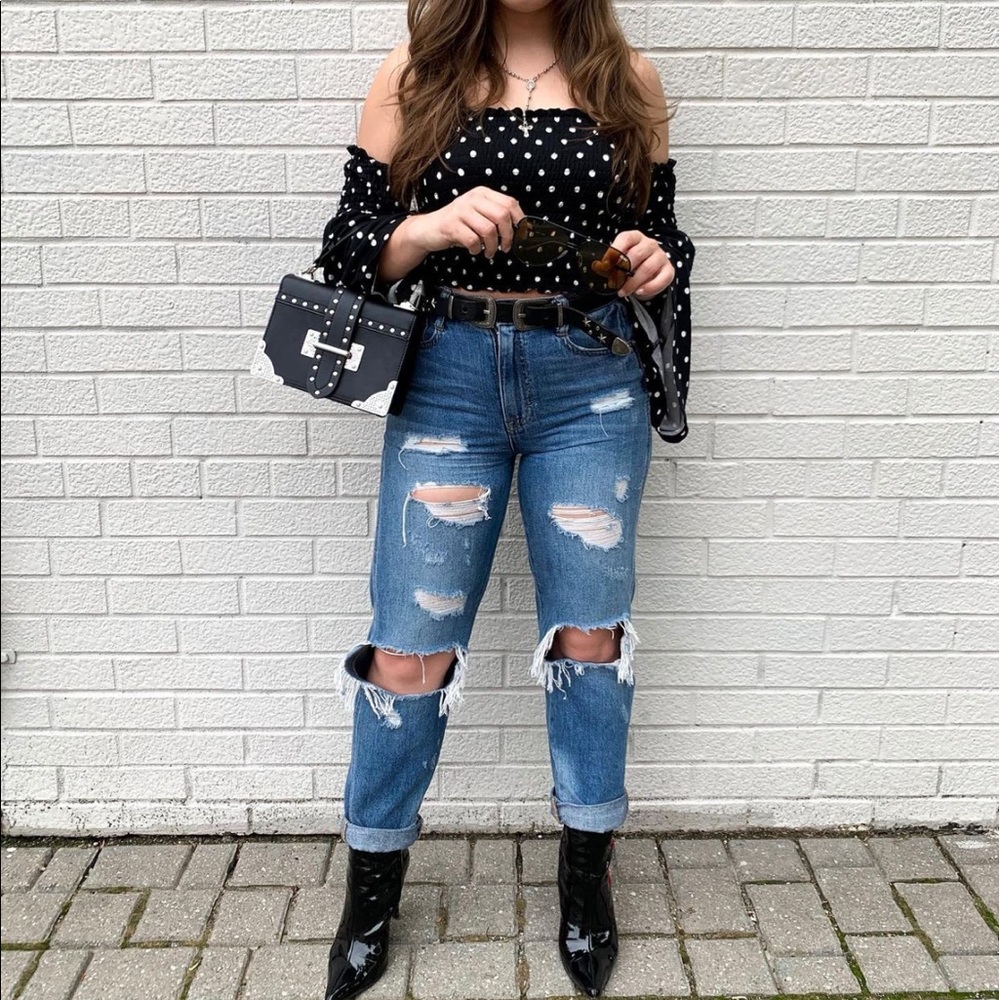 Off The Shoulders Polka Dot Top with Bell Sleeves - Picture 8 of 8